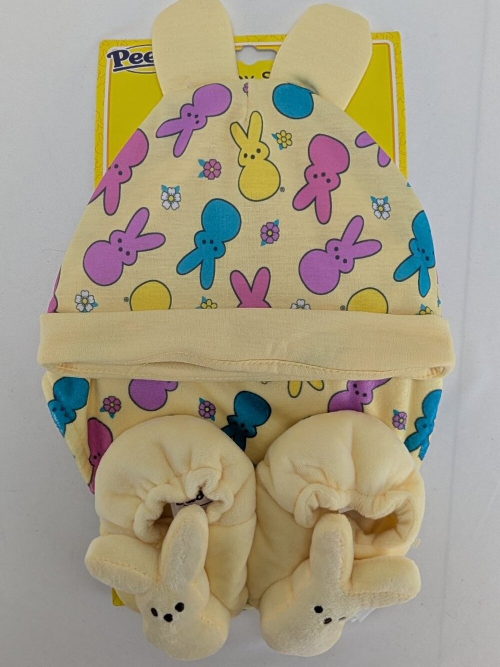 Peeps Infant Baby Set Hat Bib Booties Yellow Multicolor Bunny Photo Prop Dan Dee